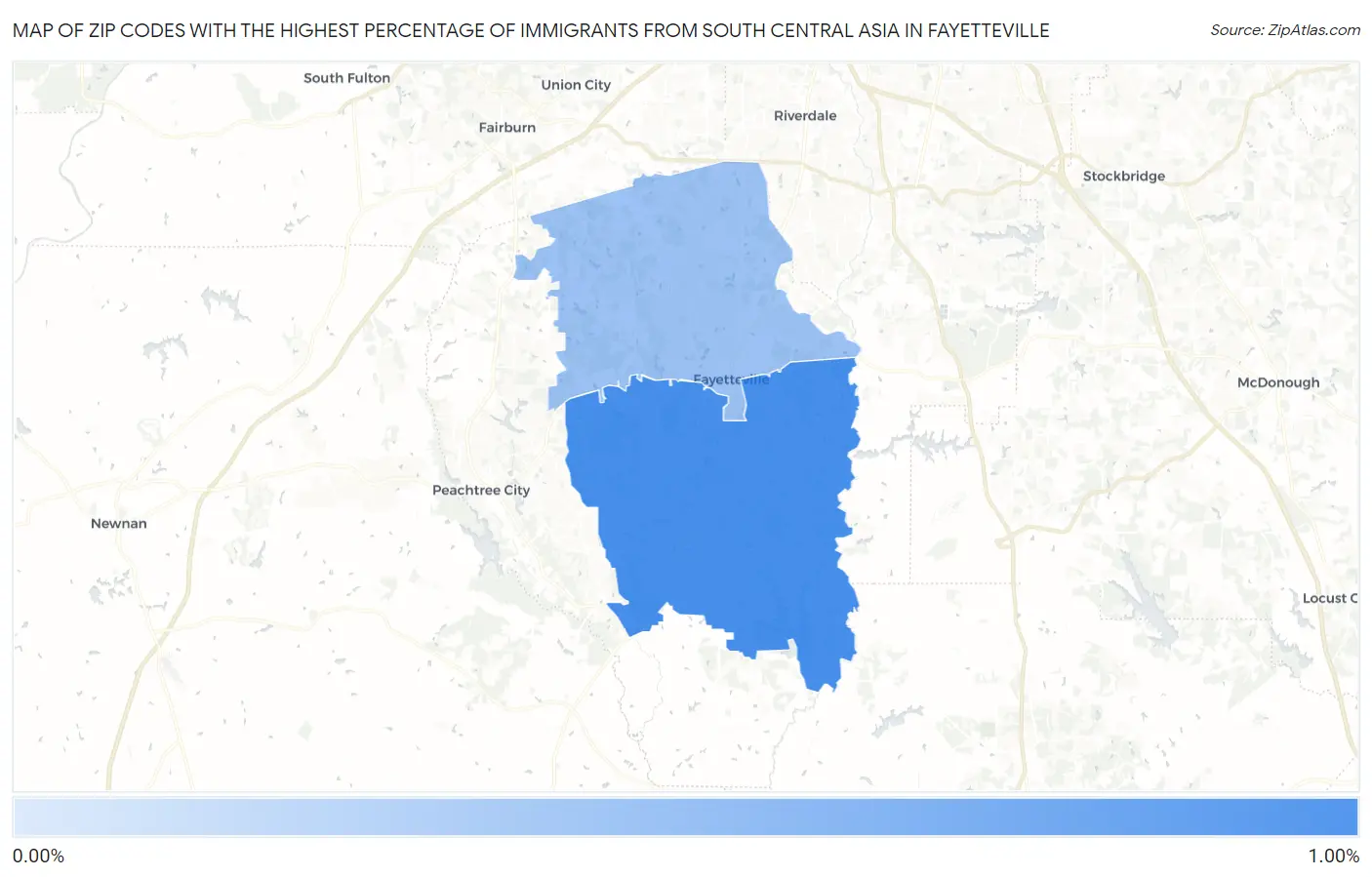 Zip Codes with the Highest Percentage of Immigrants from South Central Asia in Fayetteville Map