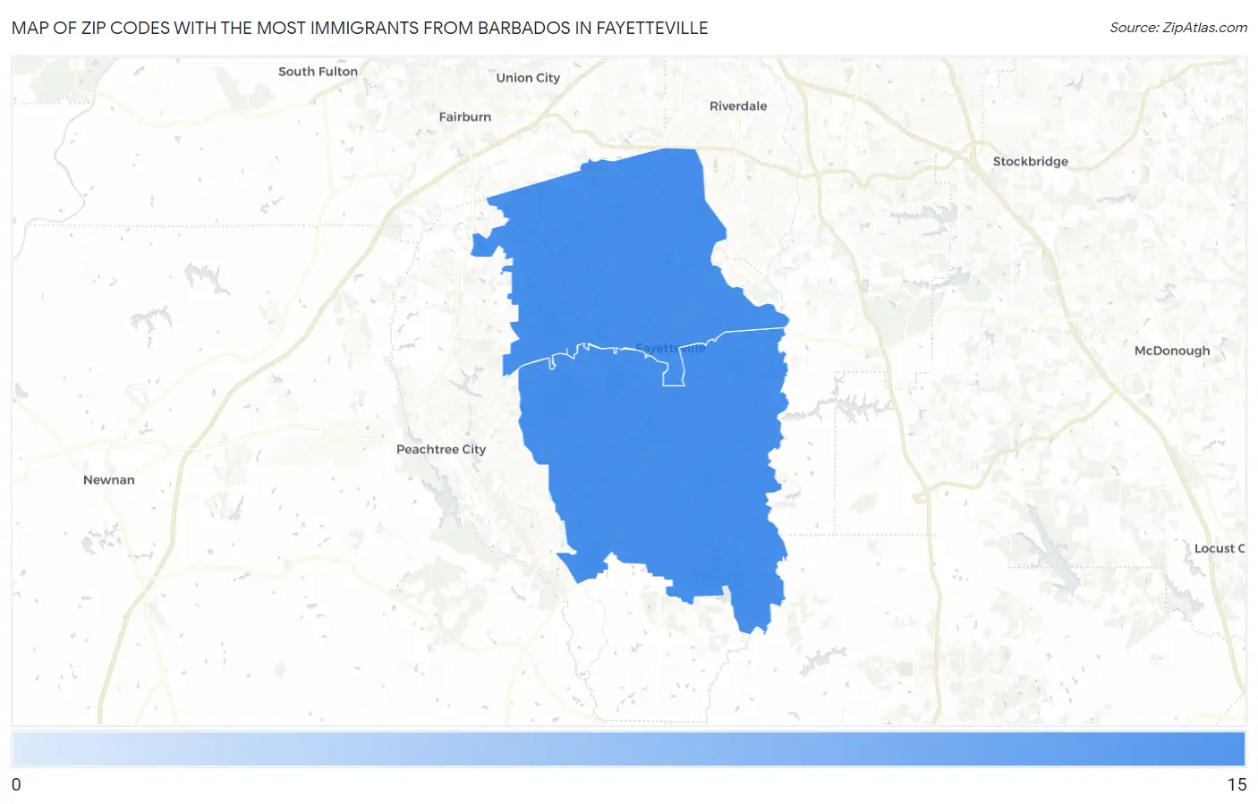Zip Codes with the Most Immigrants from Barbados in Fayetteville Map