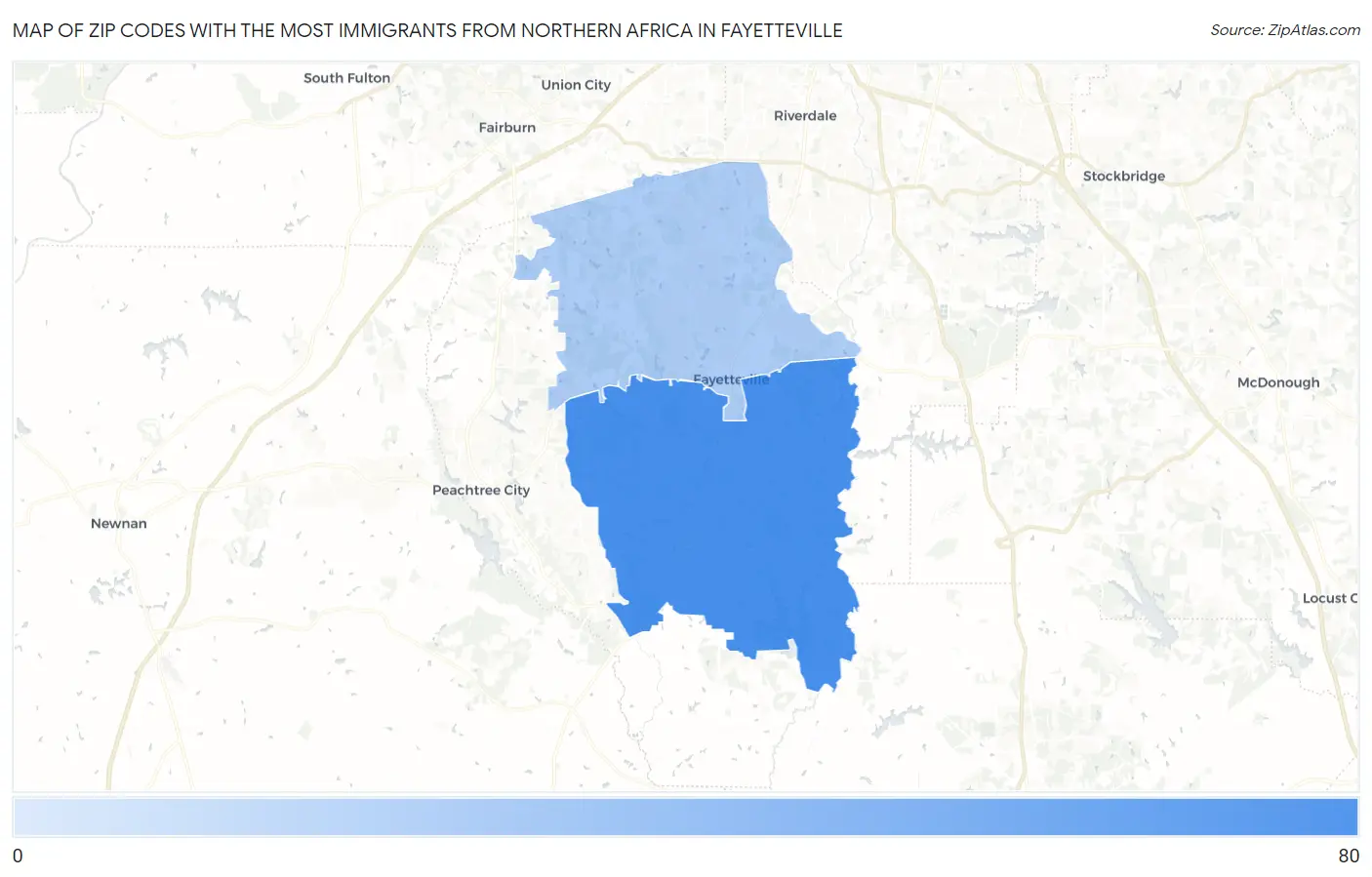 Zip Codes with the Most Immigrants from Northern Africa in Fayetteville Map