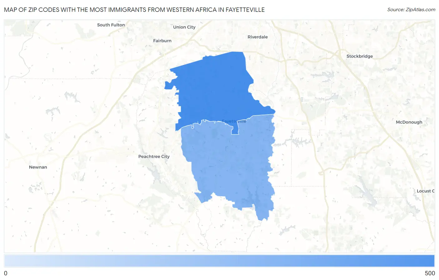 Zip Codes with the Most Immigrants from Western Africa in Fayetteville Map