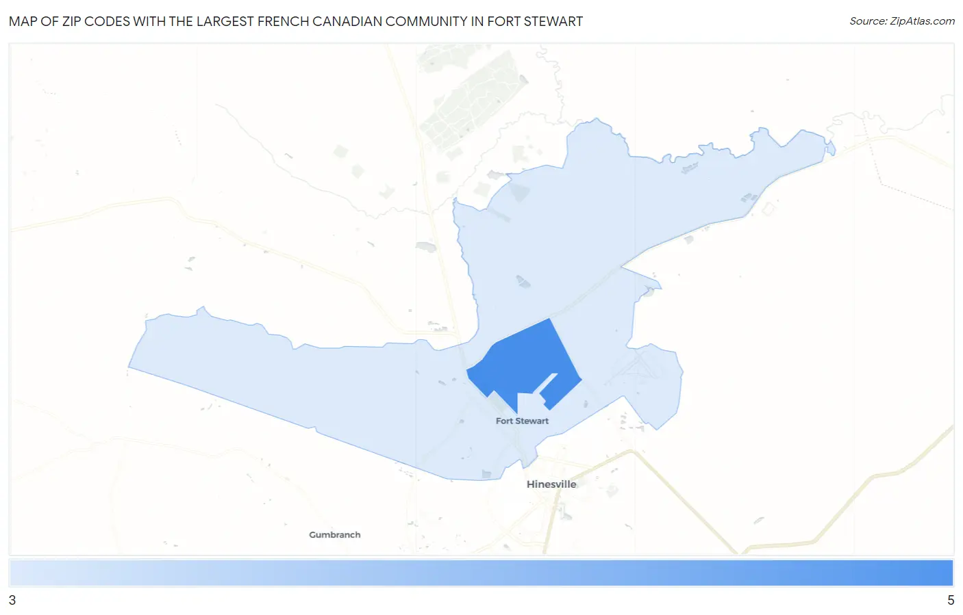 Zip Codes with the Largest French Canadian Community in Fort Stewart Map