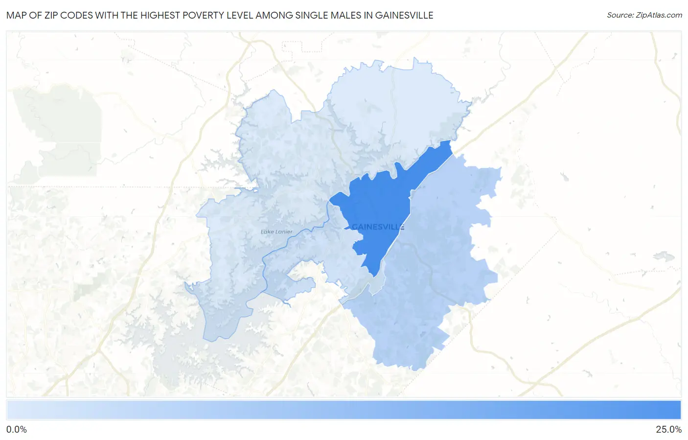 Zip Codes with the Highest Poverty Level Among Single Males in Gainesville Map