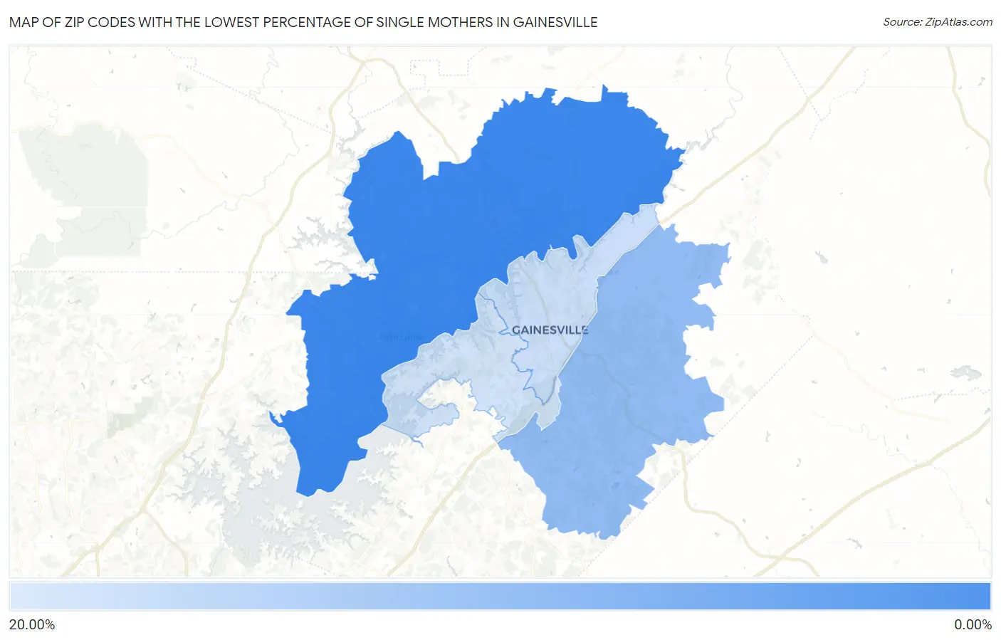 Zip Codes with the Lowest Percentage of Single Mothers in Gainesville Map