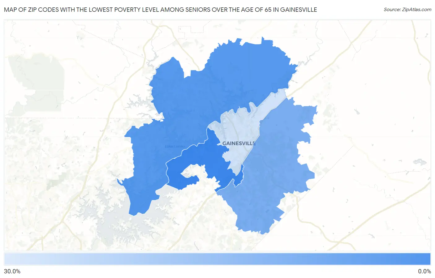 Zip Codes with the Lowest Poverty Level Among Seniors Over the Age of 65 in Gainesville Map