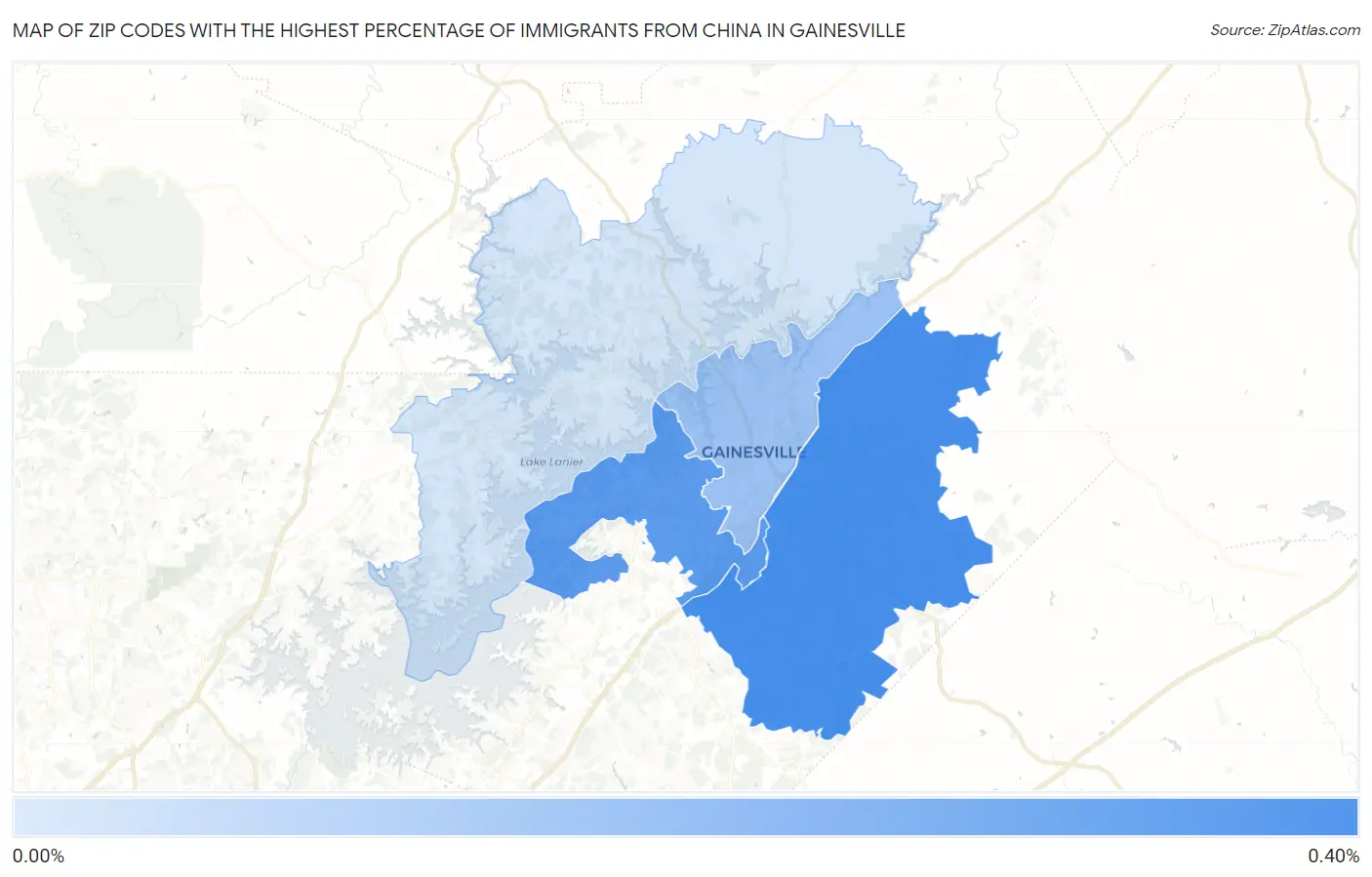 Zip Codes with the Highest Percentage of Immigrants from China in Gainesville Map