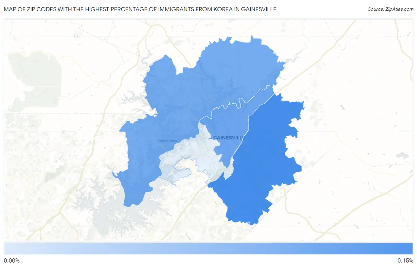 Zip Codes with the Highest Percentage of Immigrants from Korea in Gainesville Map