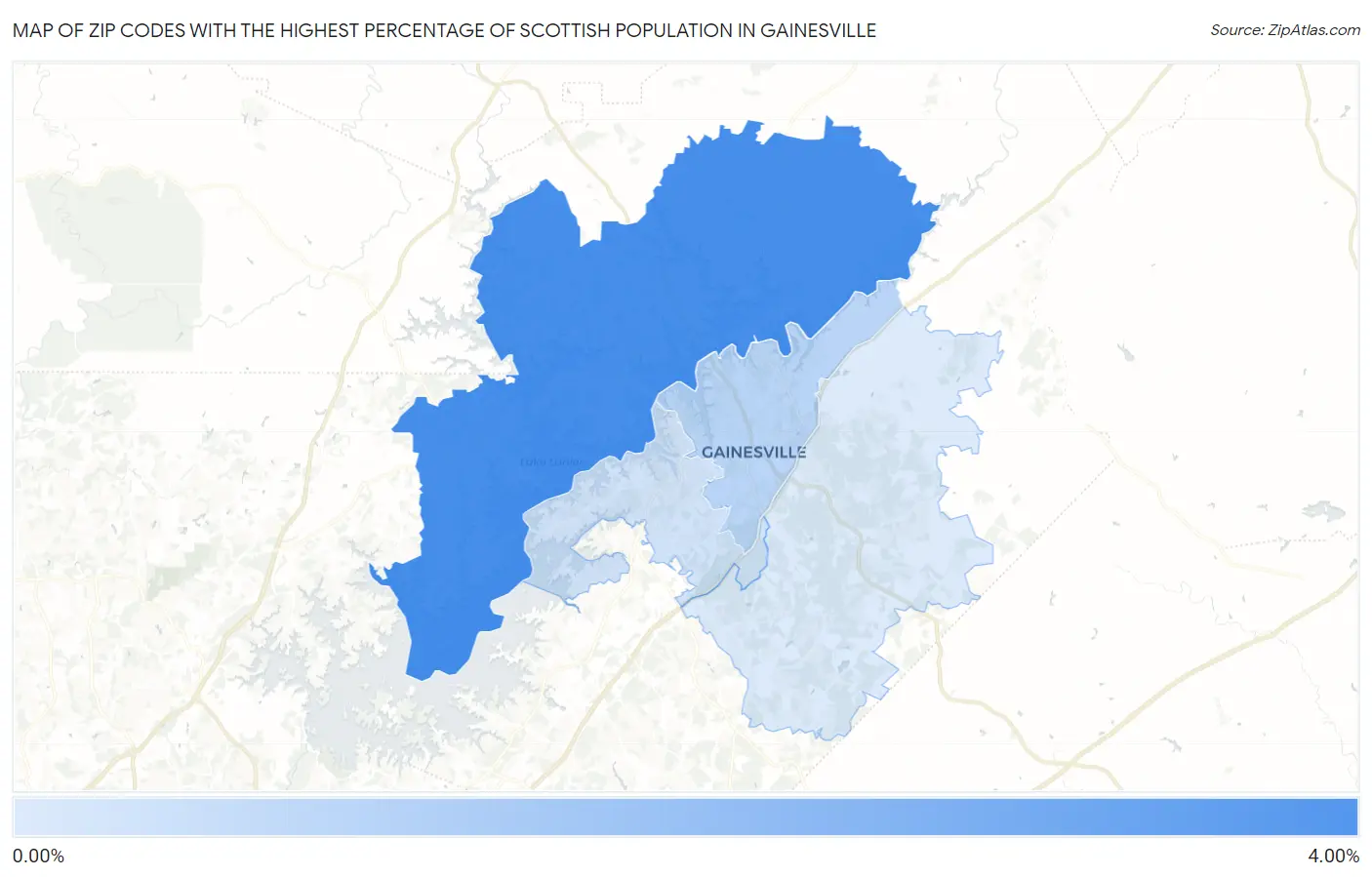 Zip Codes with the Highest Percentage of Scottish Population in Gainesville Map