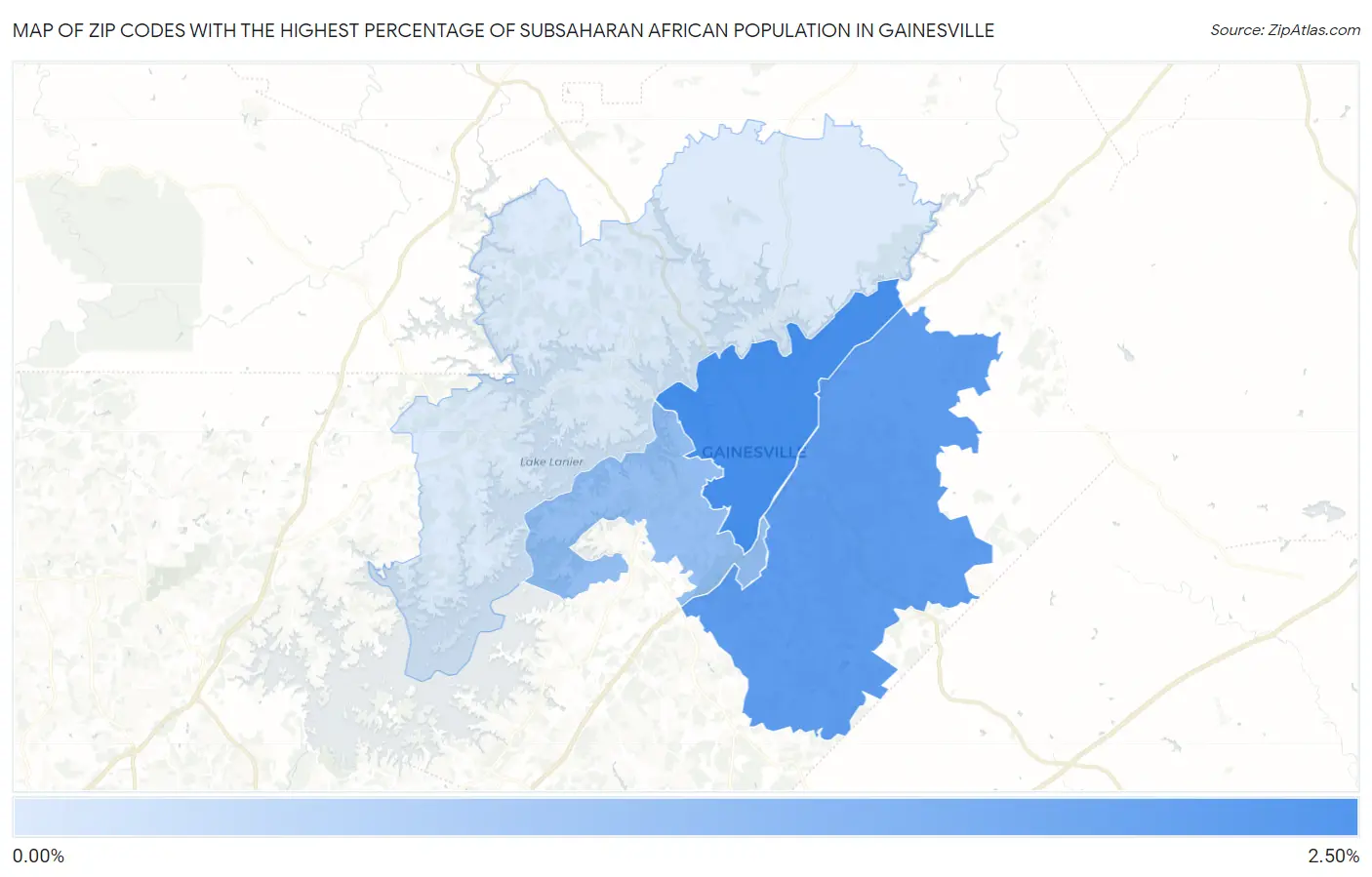 Zip Codes with the Highest Percentage of Subsaharan African Population in Gainesville Map