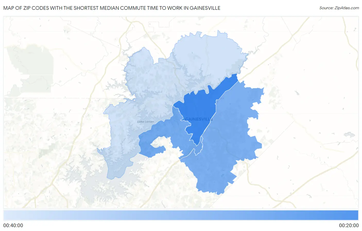Zip Codes with the Shortest Median Commute Time to Work in Gainesville Map