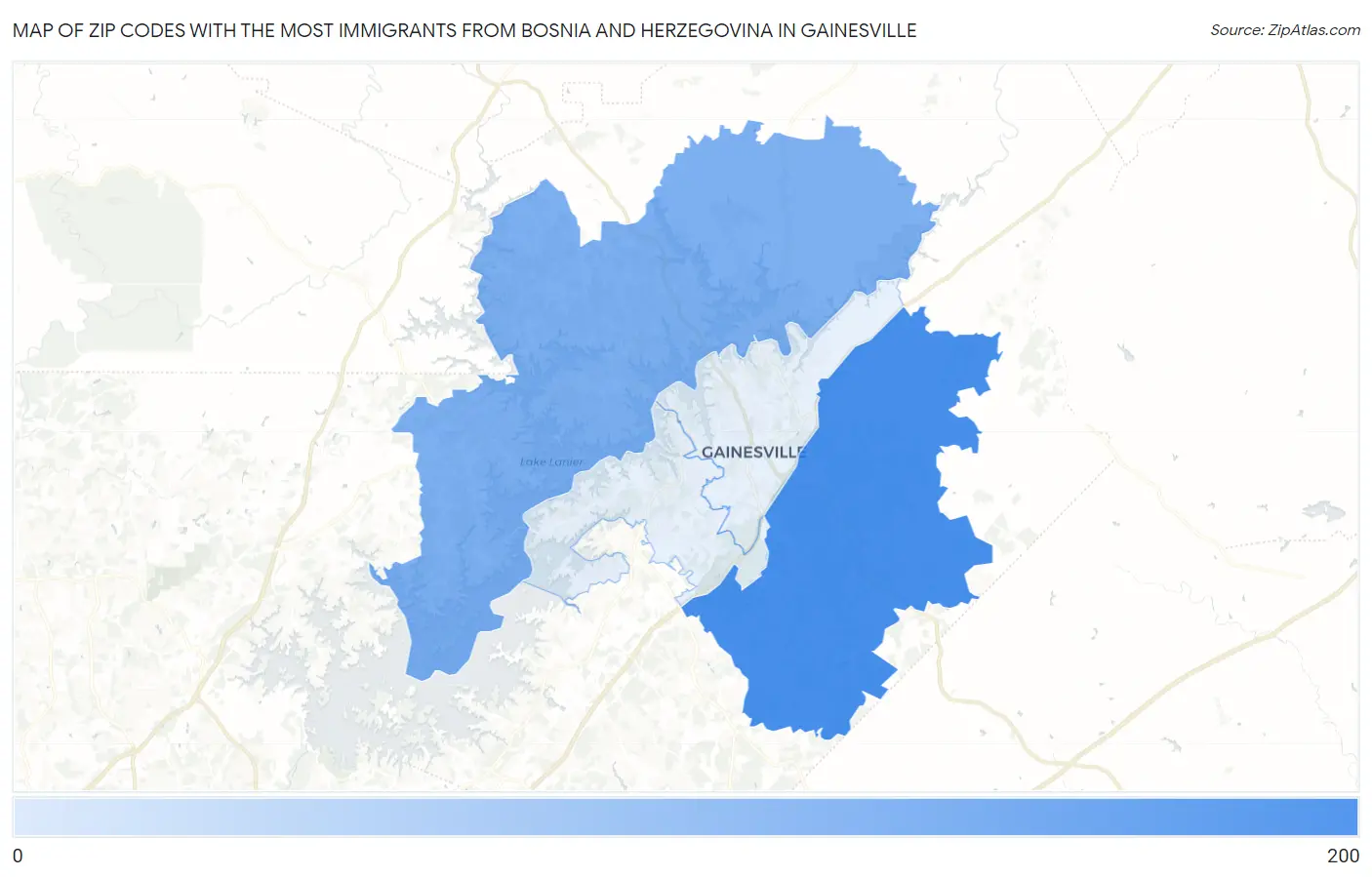 Zip Codes with the Most Immigrants from Bosnia and Herzegovina in Gainesville Map