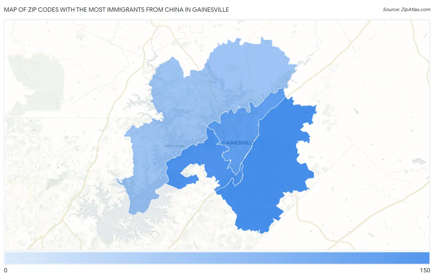 Zip Codes with the Most Immigrants from China in Gainesville Map