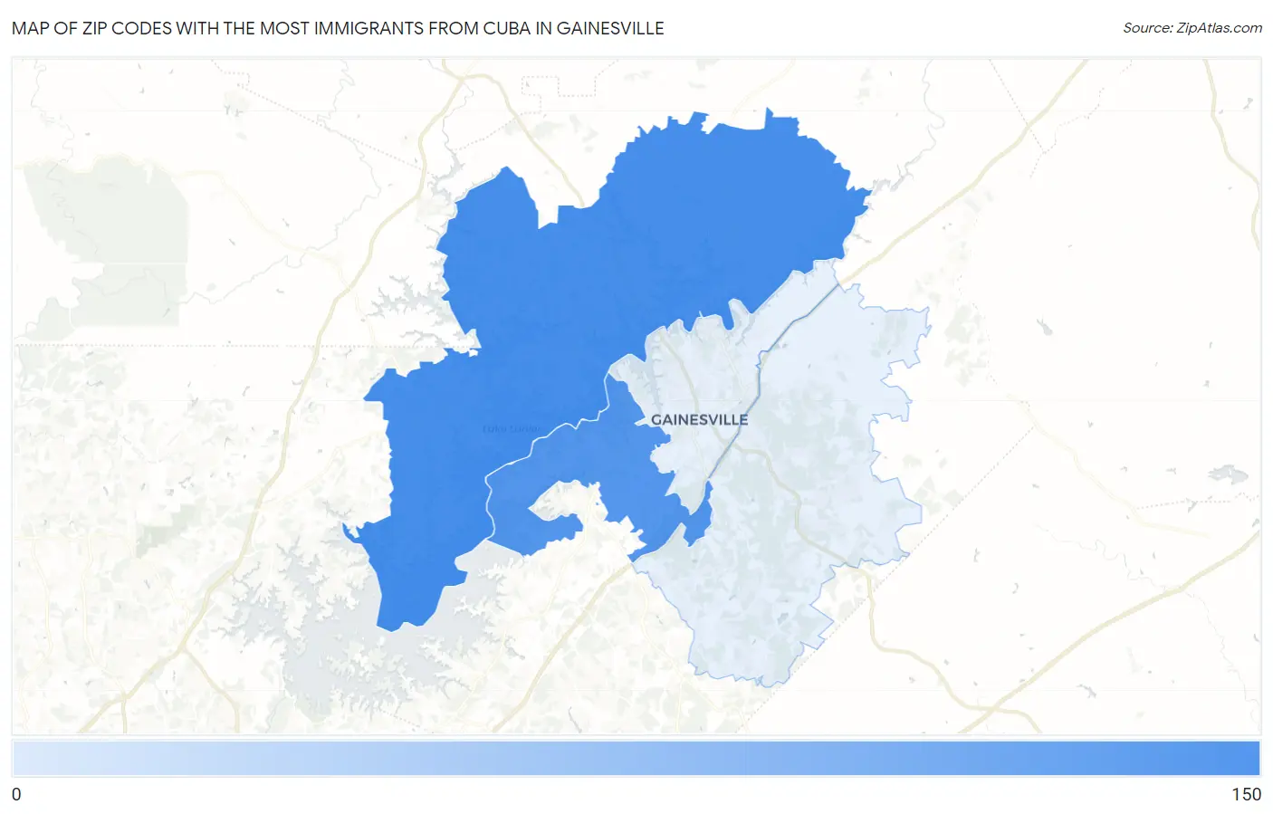 Zip Codes with the Most Immigrants from Cuba in Gainesville Map