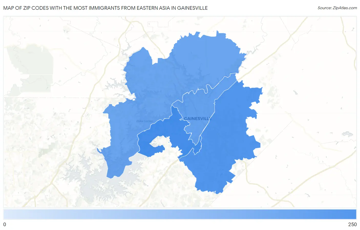 Zip Codes with the Most Immigrants from Eastern Asia in Gainesville Map