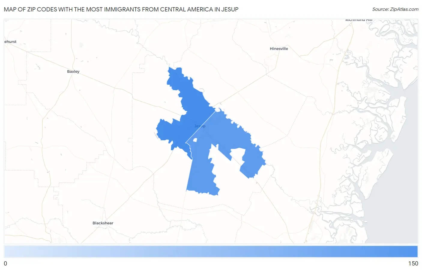 Zip Codes with the Most Immigrants from Central America in Jesup Map