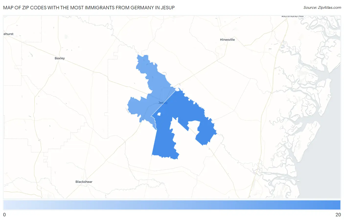 Zip Codes with the Most Immigrants from Germany in Jesup Map