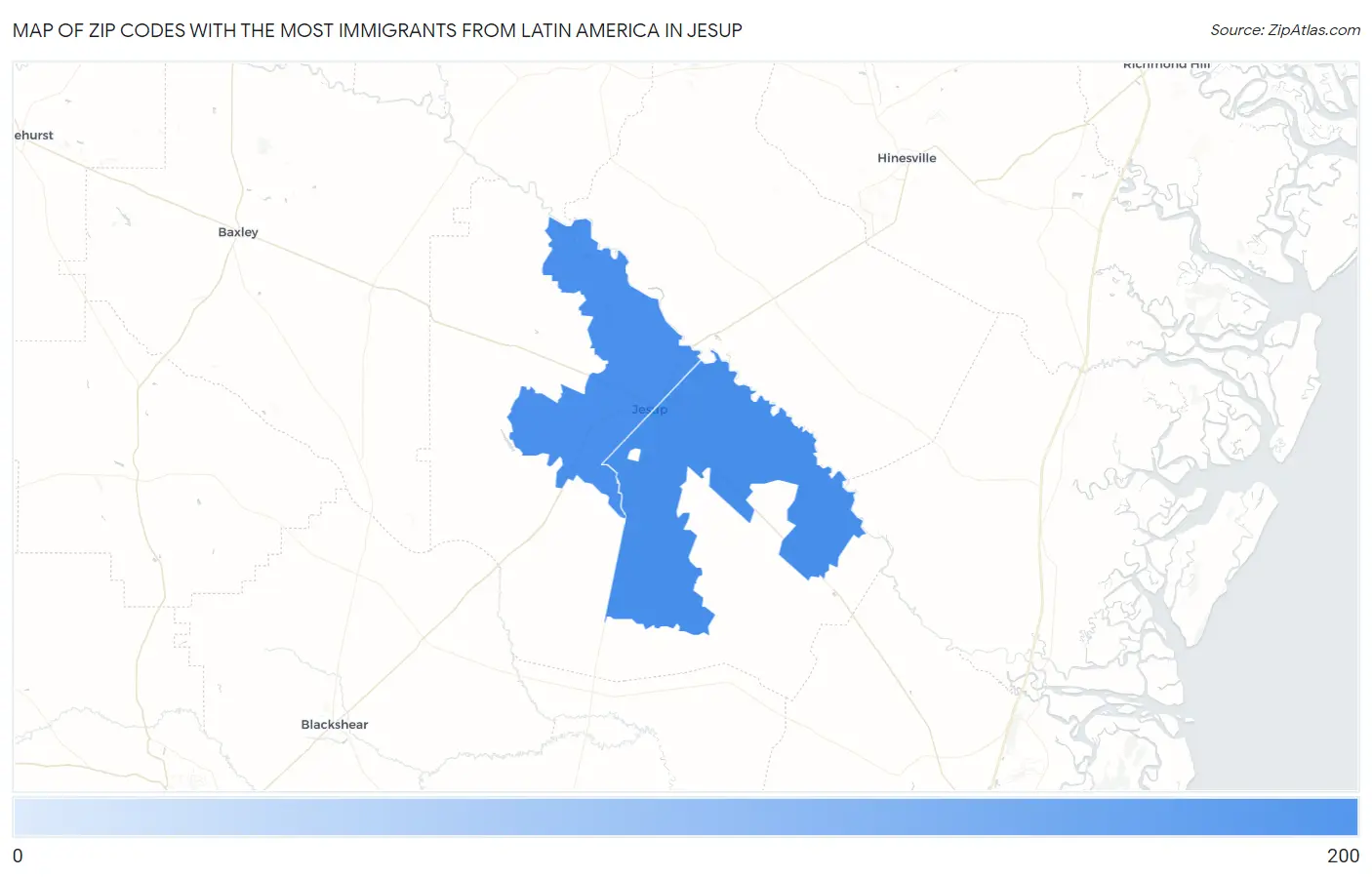 Zip Codes with the Most Immigrants from Latin America in Jesup Map