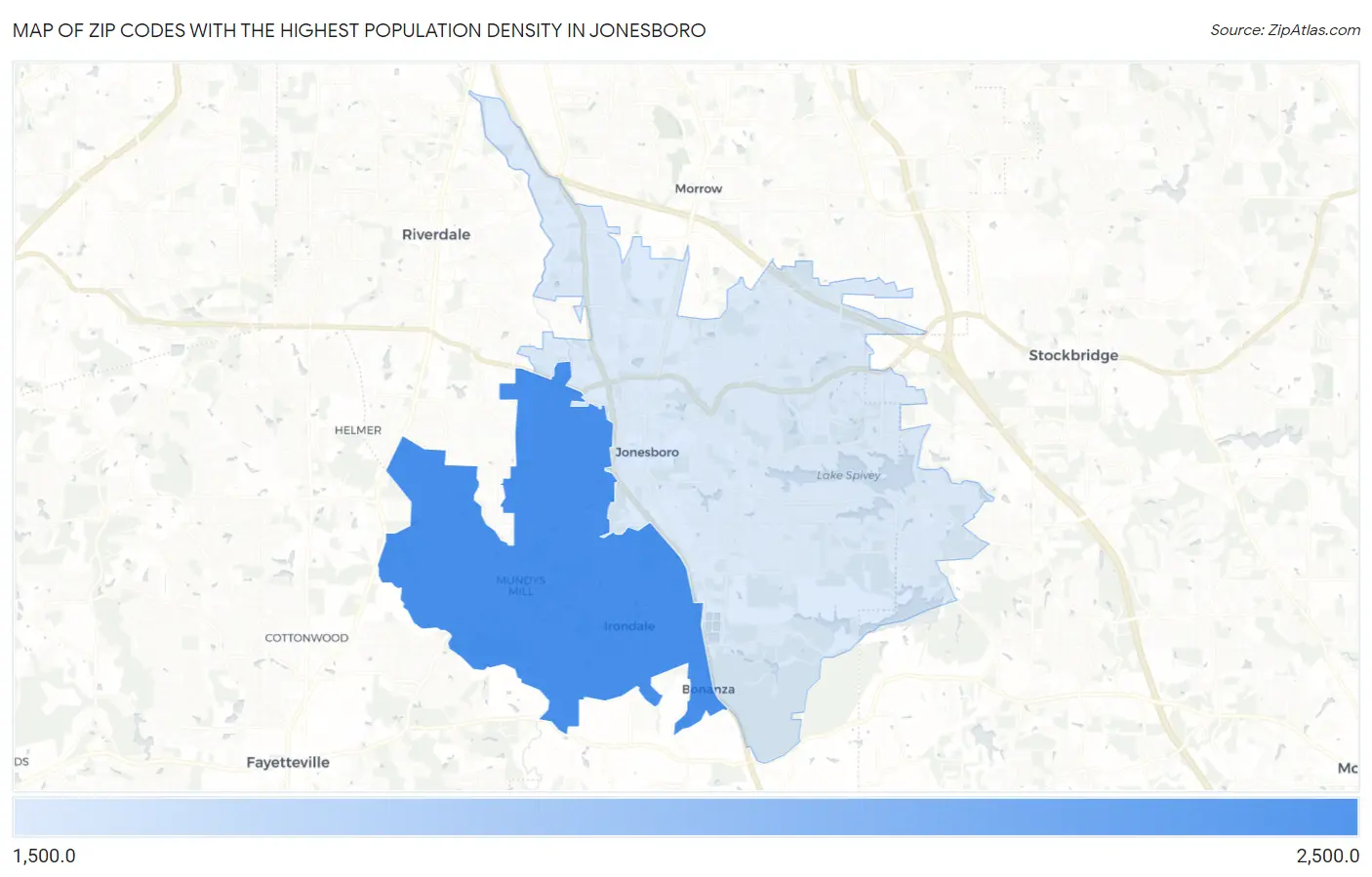 Zip Codes with the Highest Population Density in Jonesboro Map