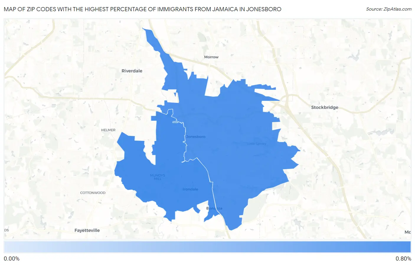Zip Codes with the Highest Percentage of Immigrants from Jamaica in Jonesboro Map