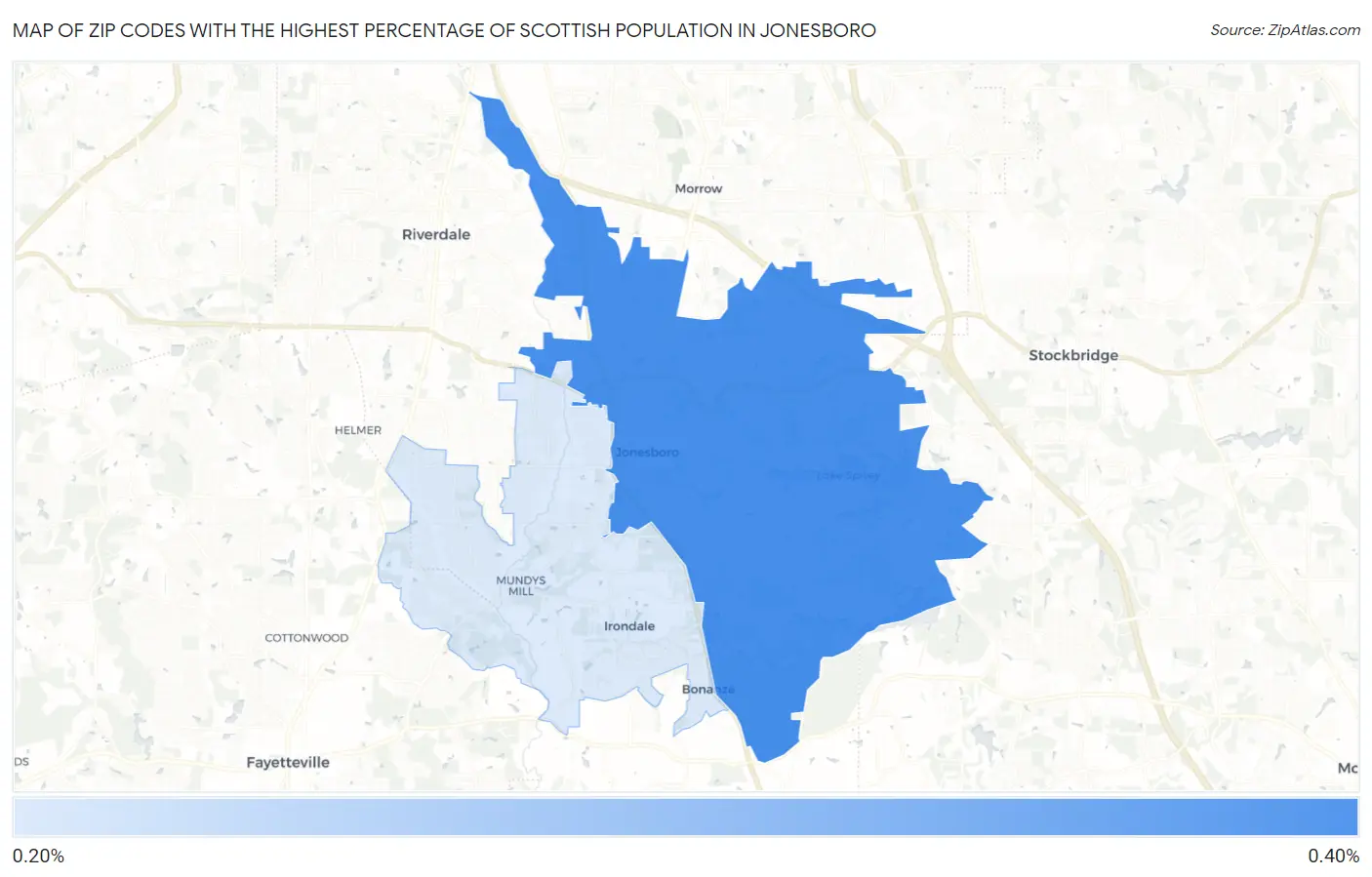 Zip Codes with the Highest Percentage of Scottish Population in Jonesboro Map