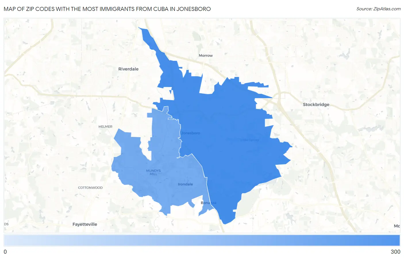 Zip Codes with the Most Immigrants from Cuba in Jonesboro Map