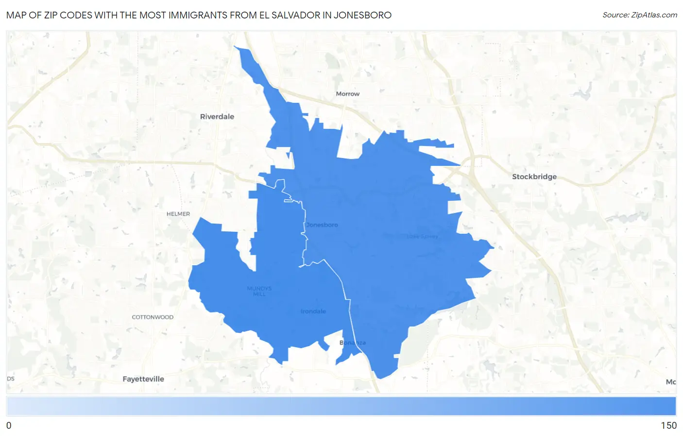Zip Codes with the Most Immigrants from El Salvador in Jonesboro Map