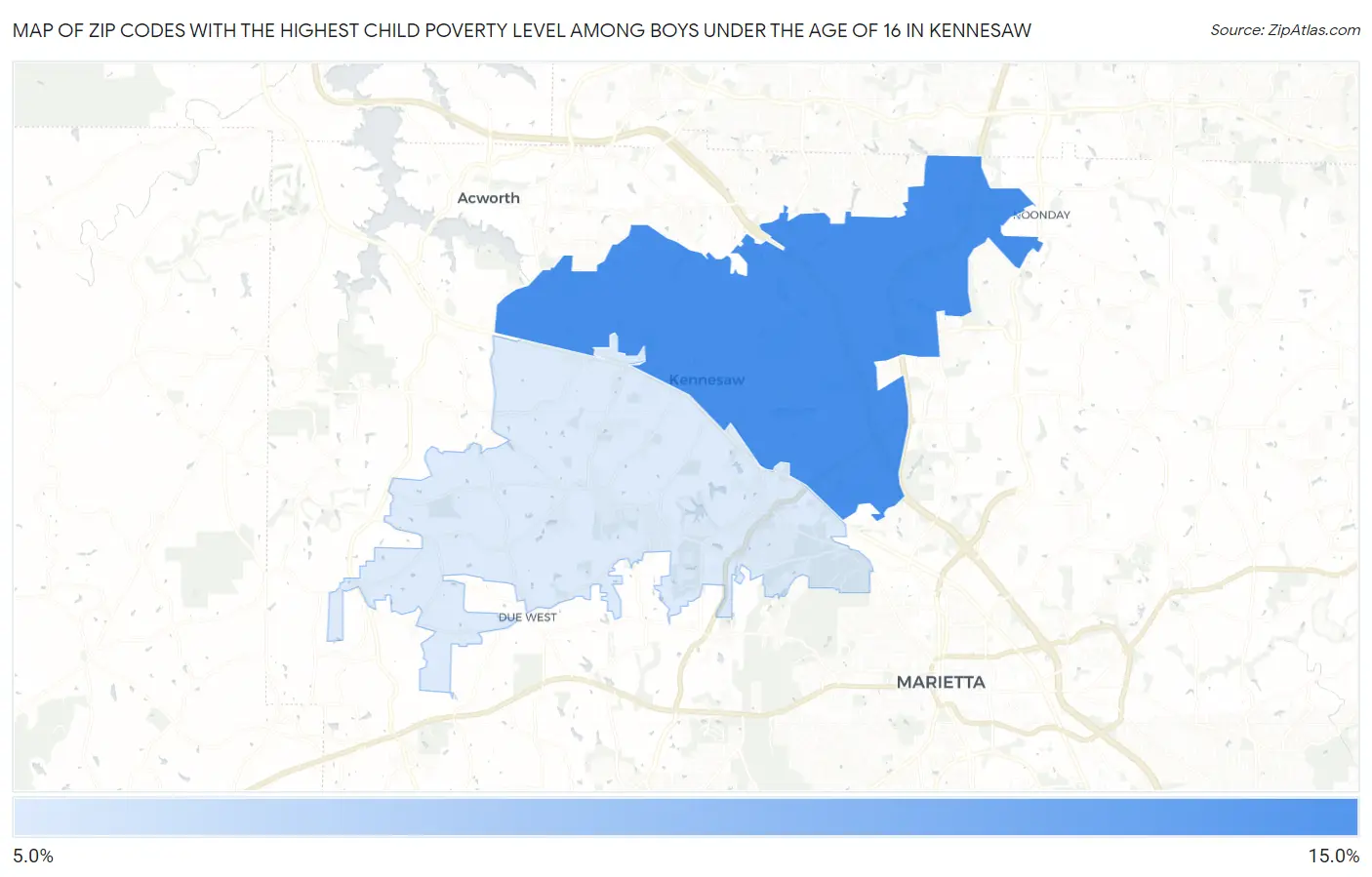Zip Codes with the Highest Child Poverty Level Among Boys Under the Age of 16 in Kennesaw Map