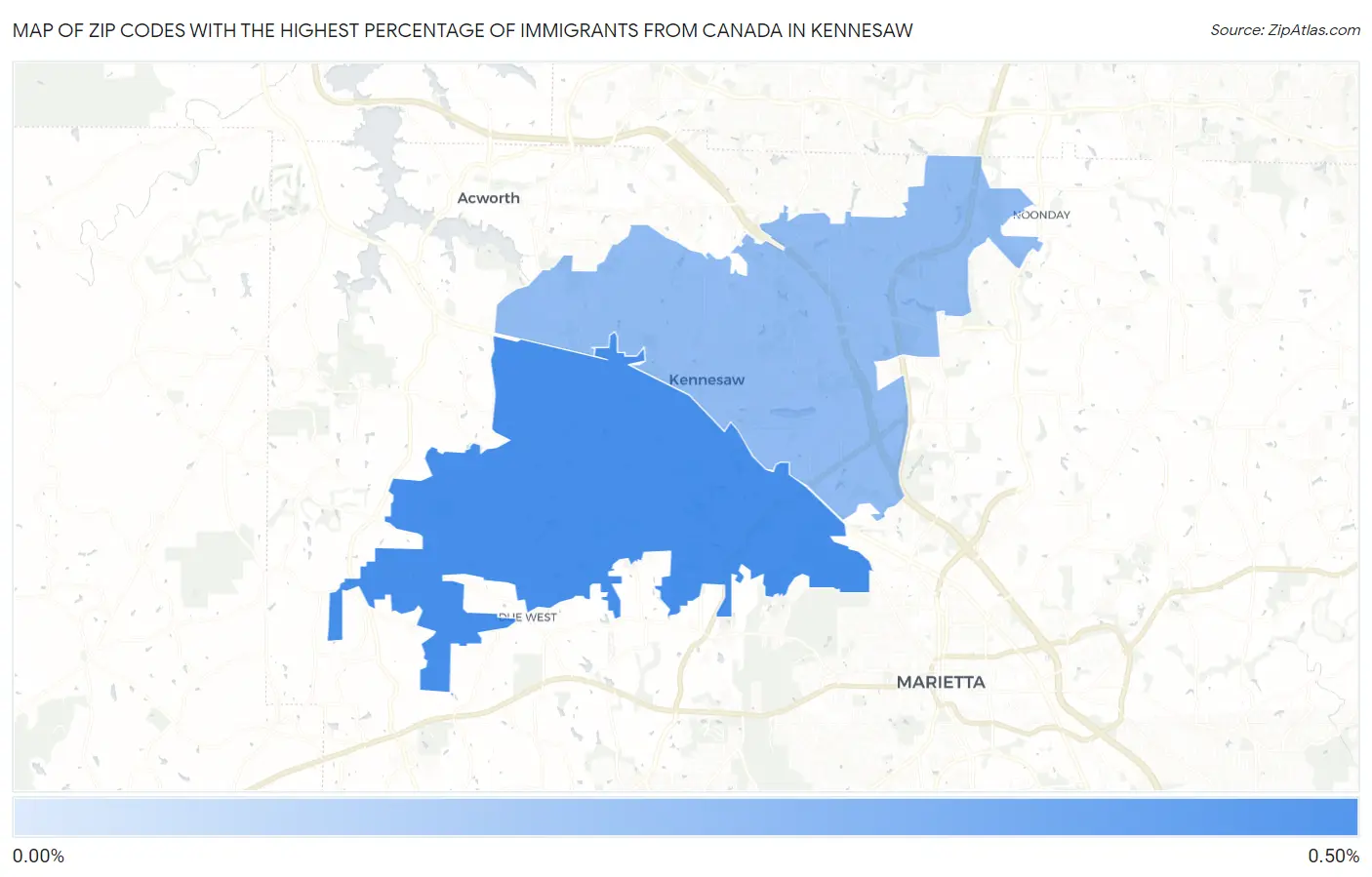 Zip Codes with the Highest Percentage of Immigrants from Canada in Kennesaw Map