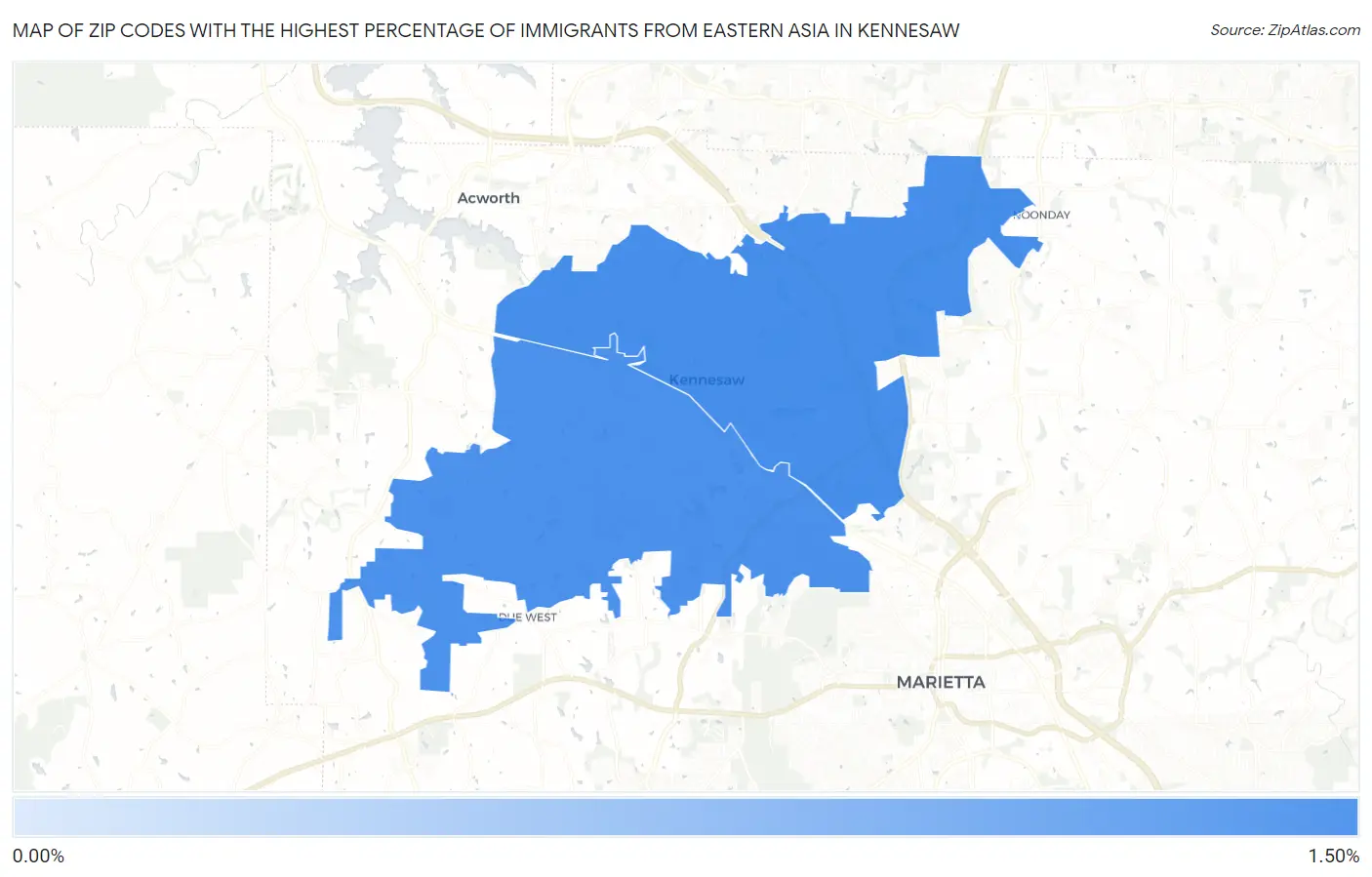 Zip Codes with the Highest Percentage of Immigrants from Eastern Asia in Kennesaw Map