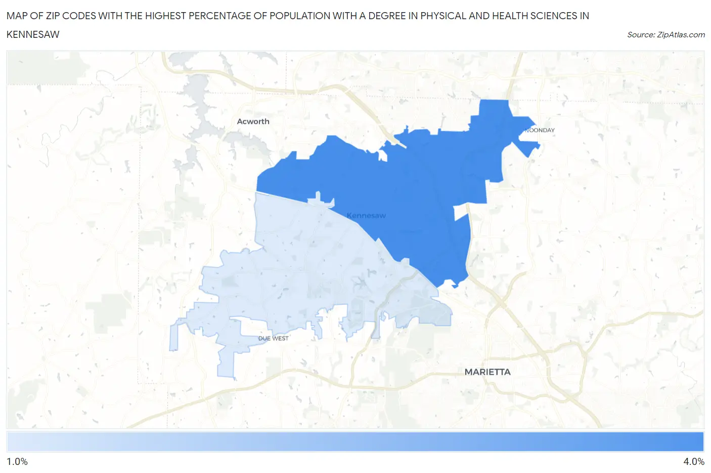 Zip Codes with the Highest Percentage of Population with a Degree in Physical and Health Sciences in Kennesaw Map