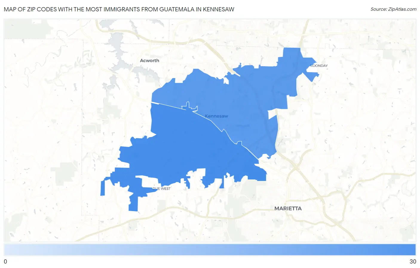 Zip Codes with the Most Immigrants from Guatemala in Kennesaw Map