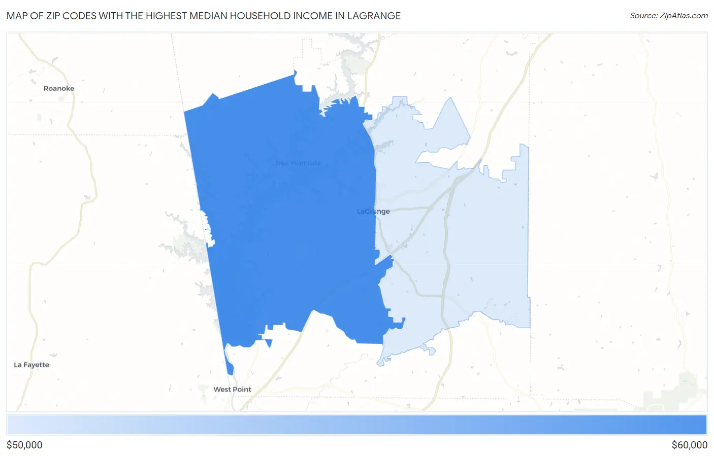 Zip Codes with the Highest Median Household Income in Lagrange Map