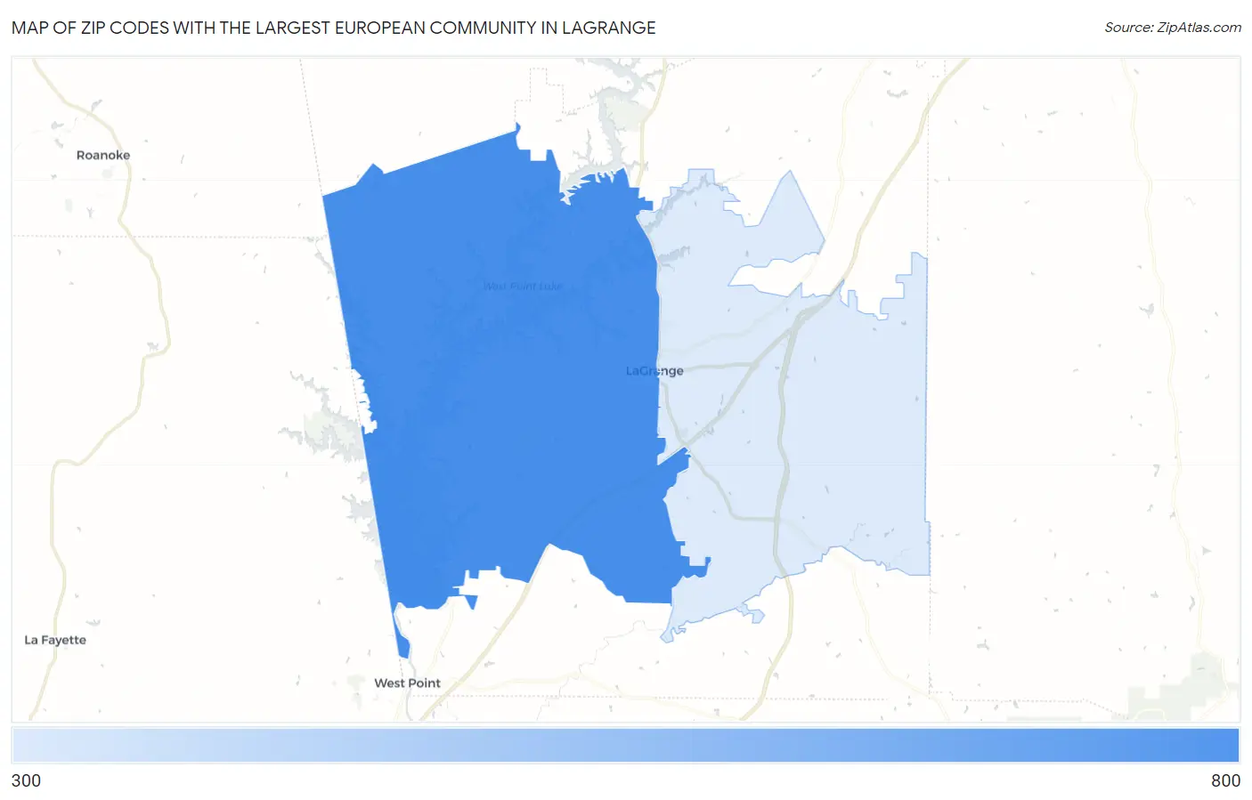 Zip Codes with the Largest European Community in Lagrange Map