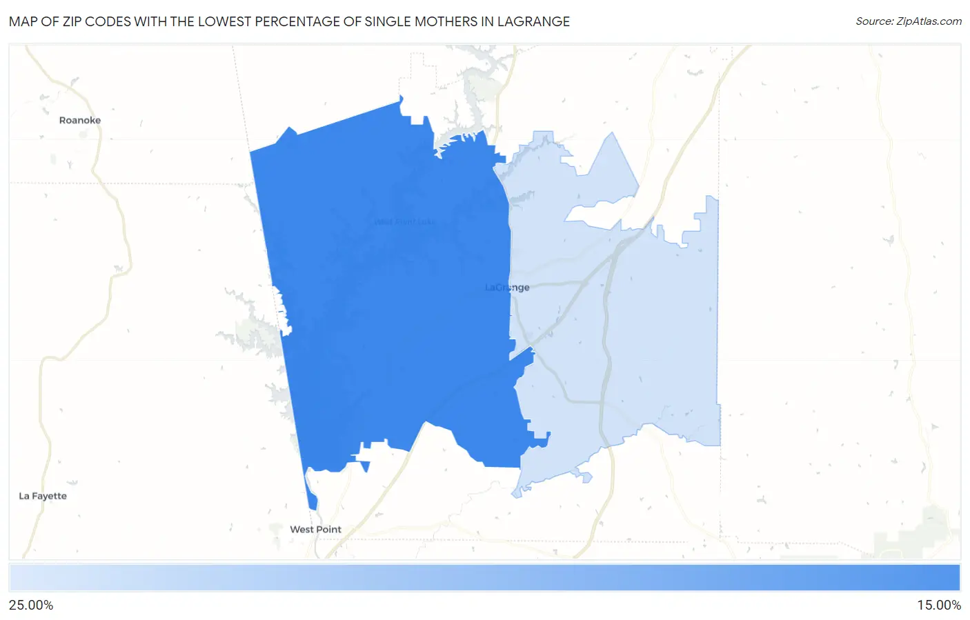 Zip Codes with the Lowest Percentage of Single Mothers in Lagrange Map