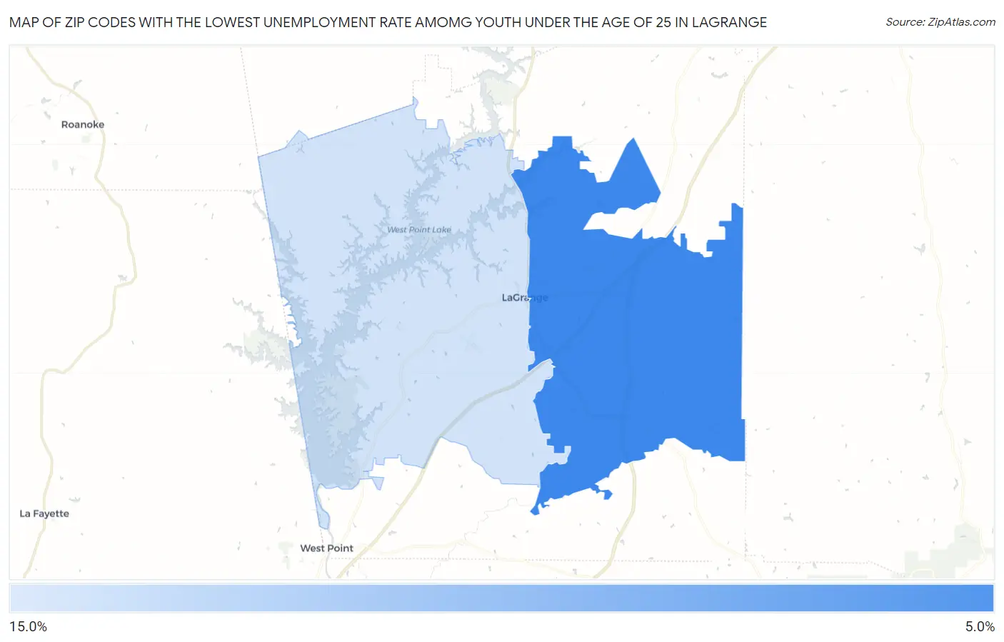 Zip Codes with the Lowest Unemployment Rate Amomg Youth Under the Age of 25 in Lagrange Map