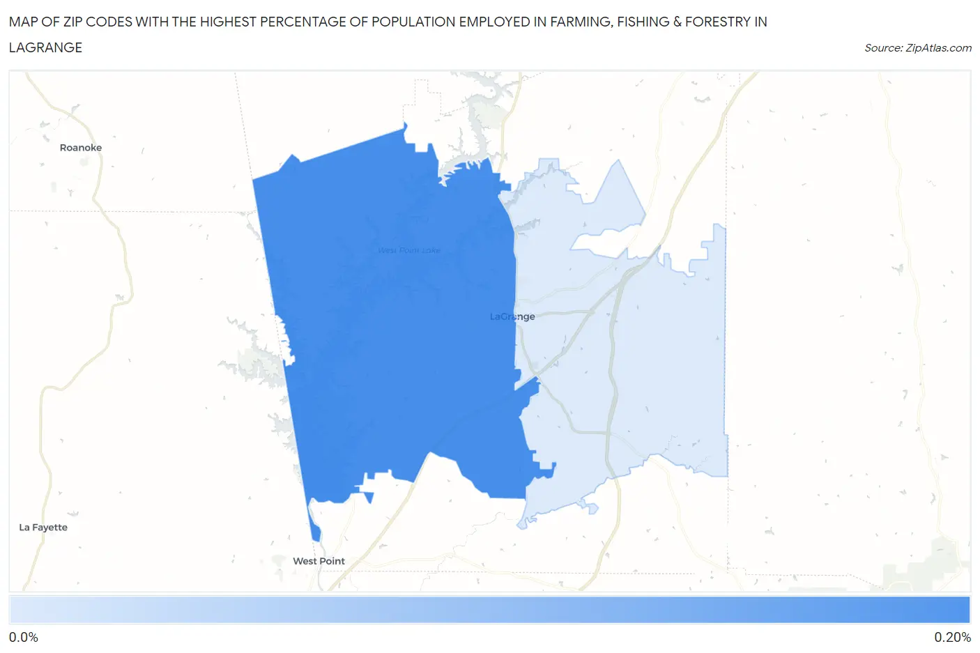 Zip Codes with the Highest Percentage of Population Employed in Farming, Fishing & Forestry in Lagrange Map