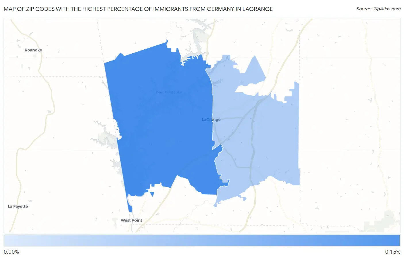 Zip Codes with the Highest Percentage of Immigrants from Germany in Lagrange Map