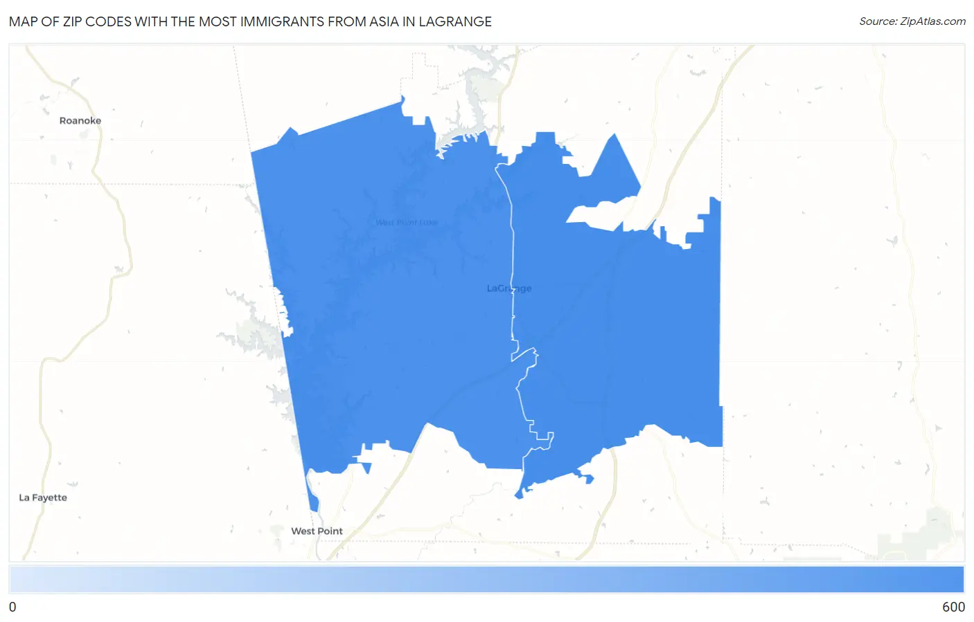 Zip Codes with the Most Immigrants from Asia in Lagrange Map