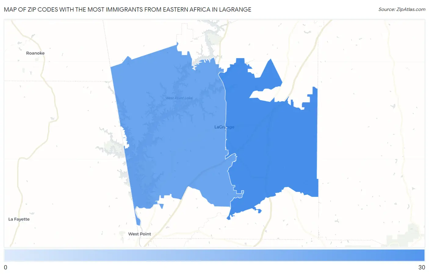 Zip Codes with the Most Immigrants from Eastern Africa in Lagrange Map