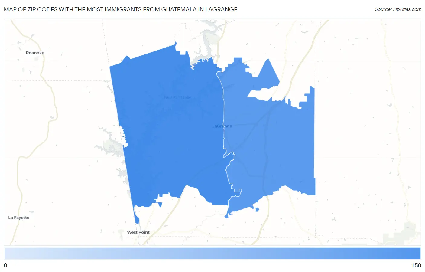 Zip Codes with the Most Immigrants from Guatemala in Lagrange Map