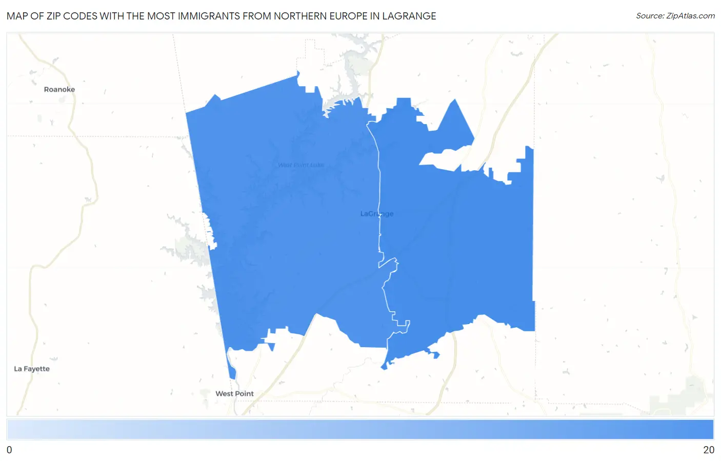 Zip Codes with the Most Immigrants from Northern Europe in Lagrange Map