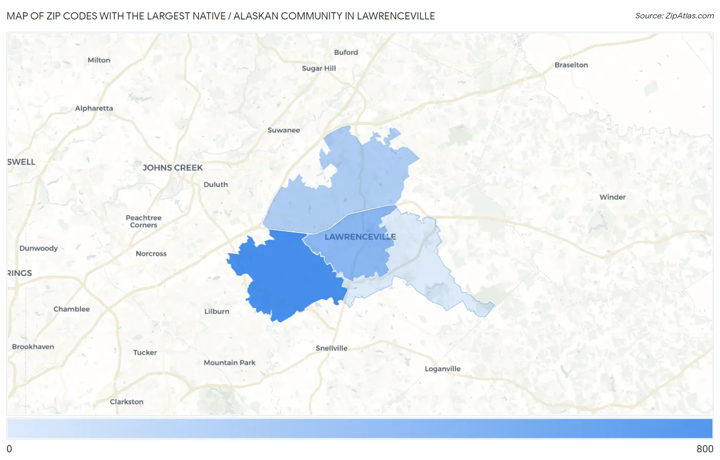 Zip Codes with the Largest Native / Alaskan Community in Lawrenceville Map