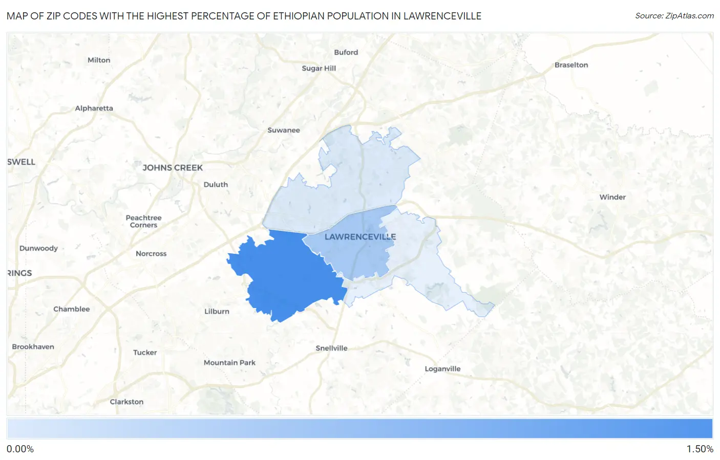 Zip Codes with the Highest Percentage of Ethiopian Population in Lawrenceville Map