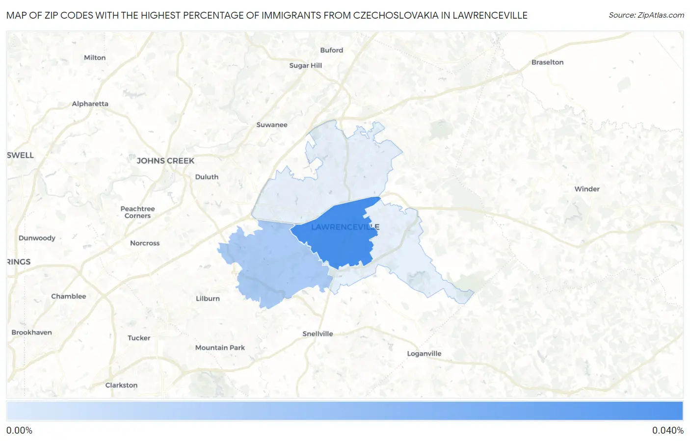 Zip Codes with the Highest Percentage of Immigrants from Czechoslovakia in Lawrenceville Map