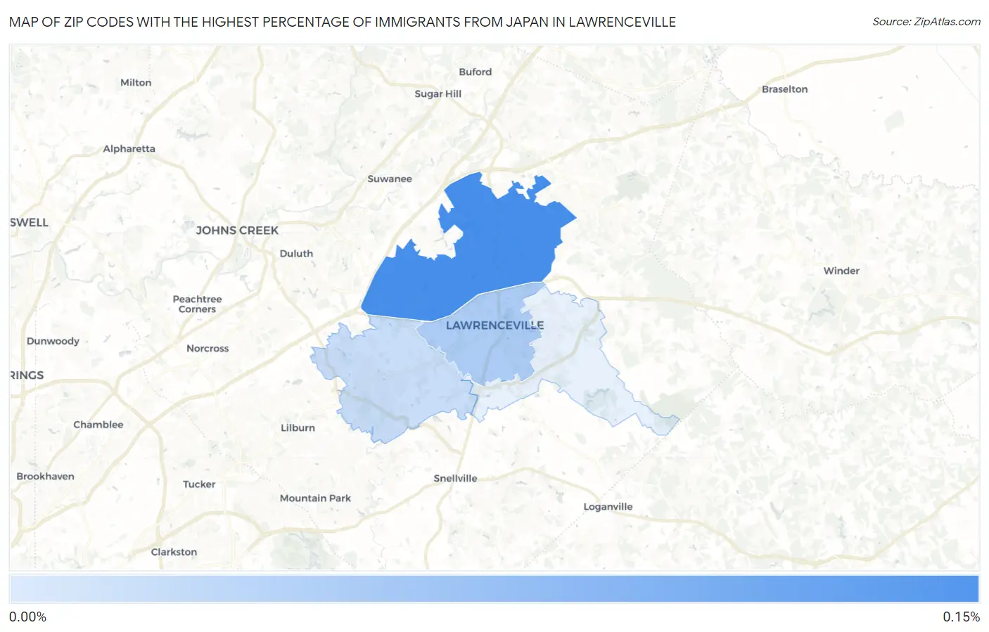 Zip Codes with the Highest Percentage of Immigrants from Japan in Lawrenceville Map