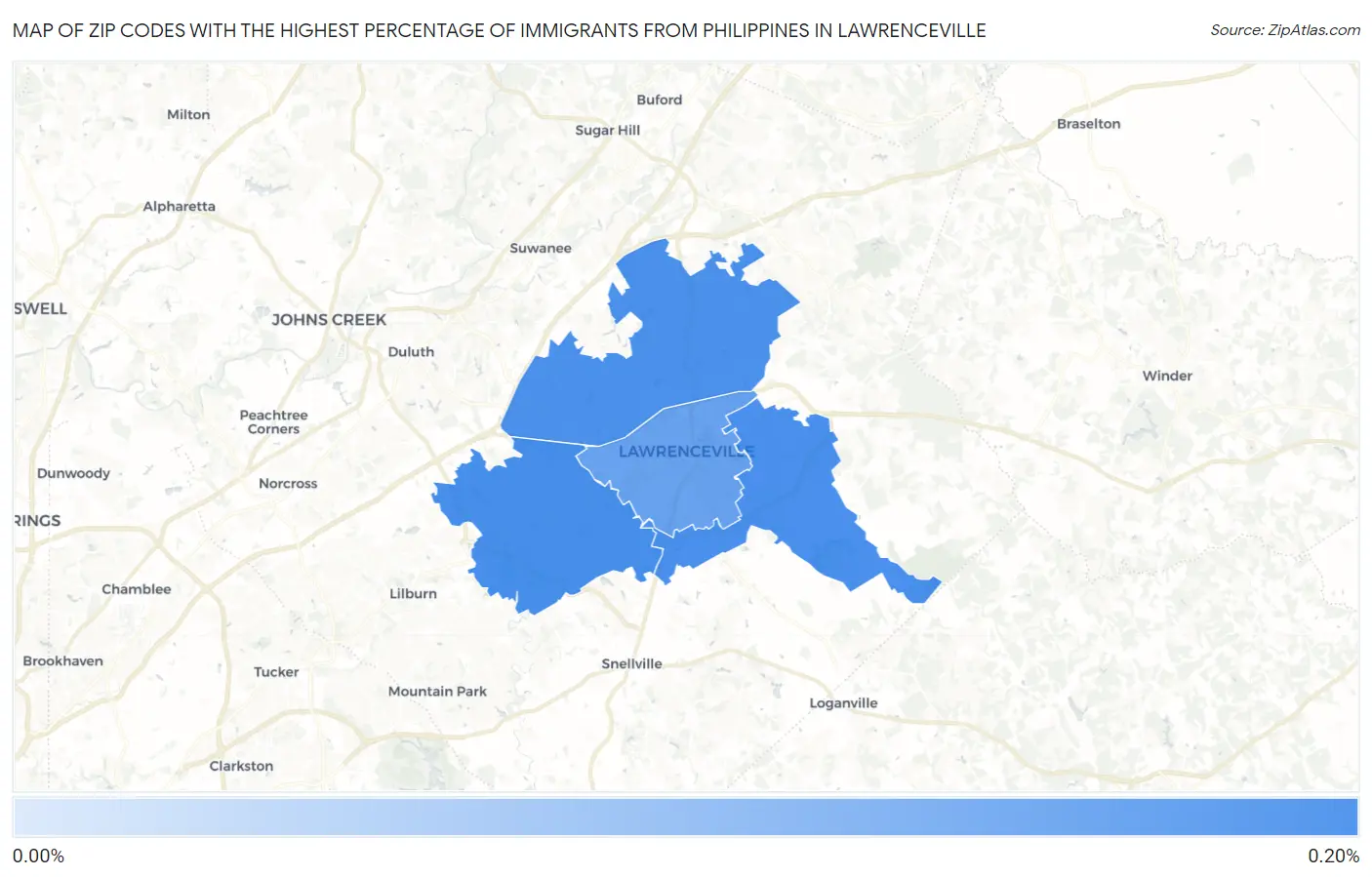 Zip Codes with the Highest Percentage of Immigrants from Philippines in Lawrenceville Map