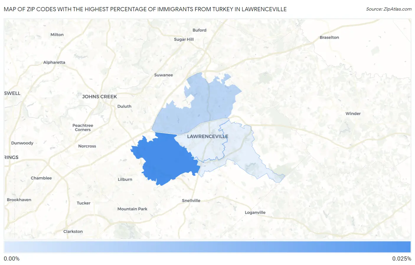 Zip Codes with the Highest Percentage of Immigrants from Turkey in Lawrenceville Map