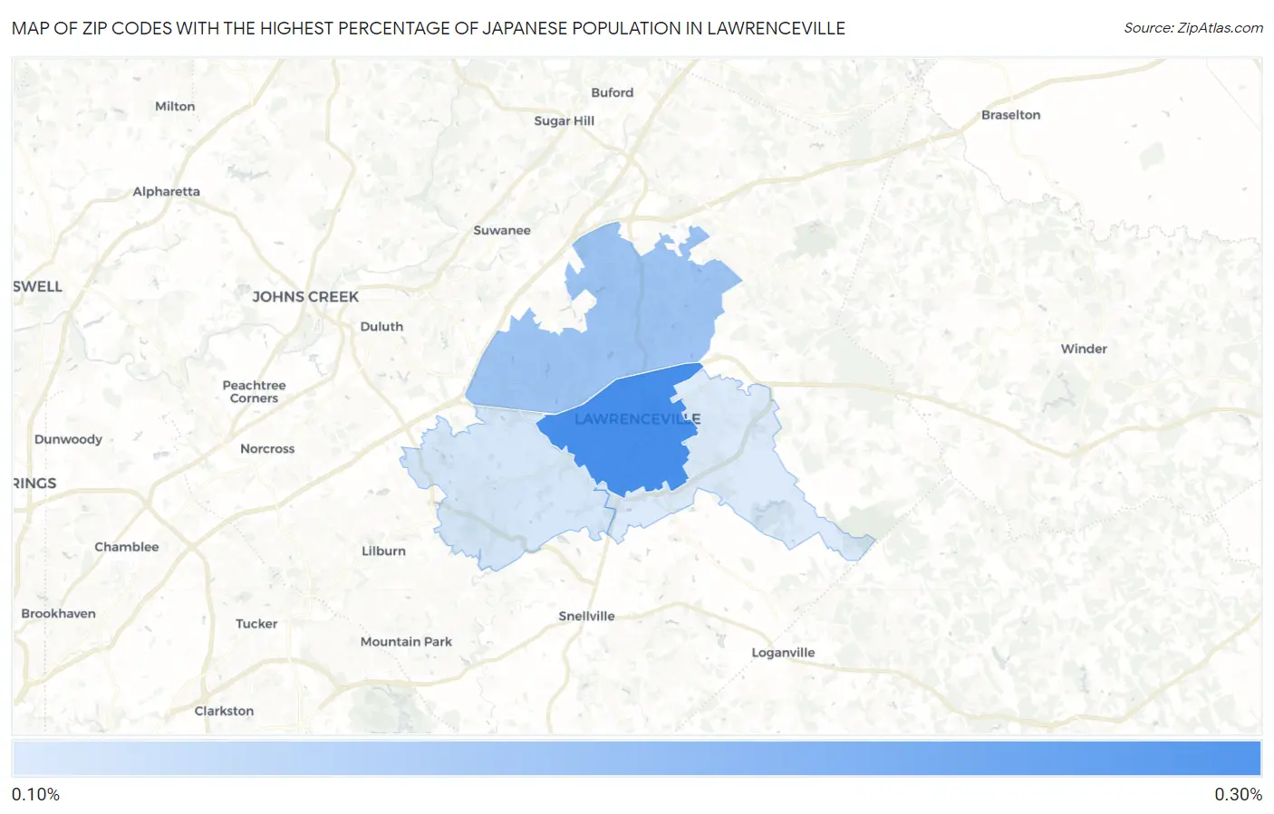 Zip Codes with the Highest Percentage of Japanese Population in Lawrenceville Map