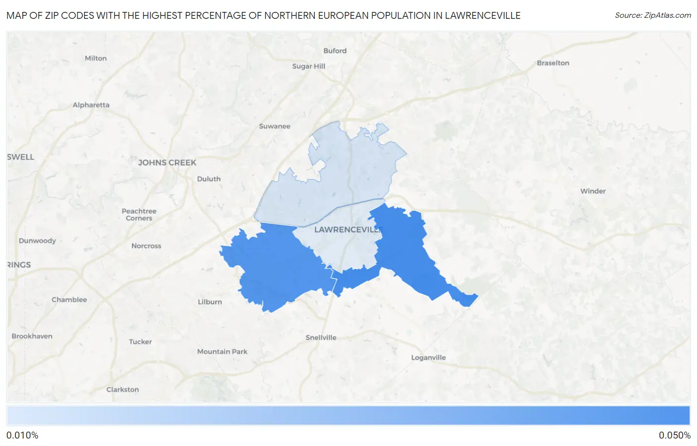 Zip Codes with the Highest Percentage of Northern European Population in Lawrenceville Map