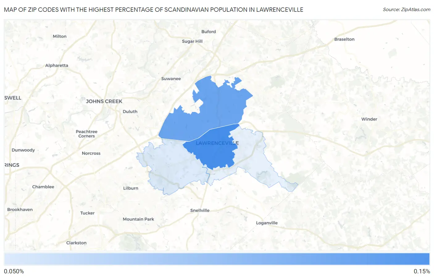 Zip Codes with the Highest Percentage of Scandinavian Population in Lawrenceville Map