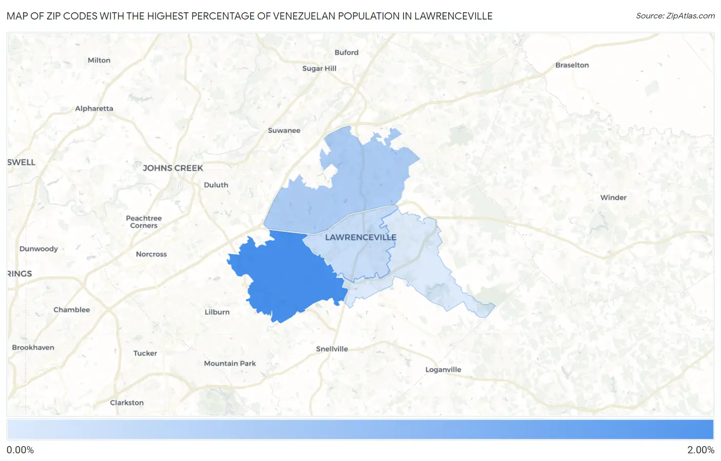 Zip Codes with the Highest Percentage of Venezuelan Population in Lawrenceville Map